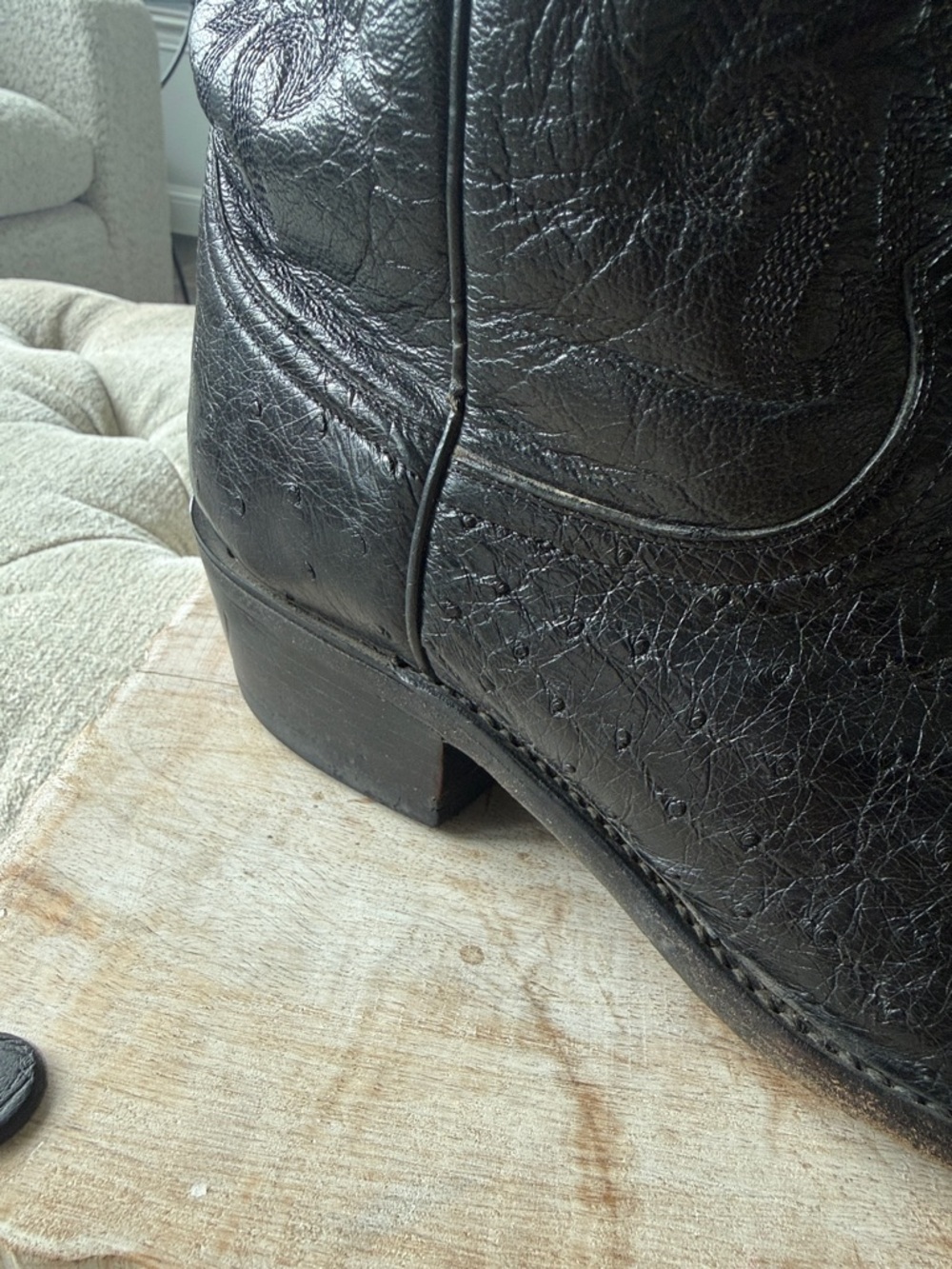 Dan Post Men’s Ostrich 9.5 Classic Black Embroidered Western Boots - Picture 5 of 6